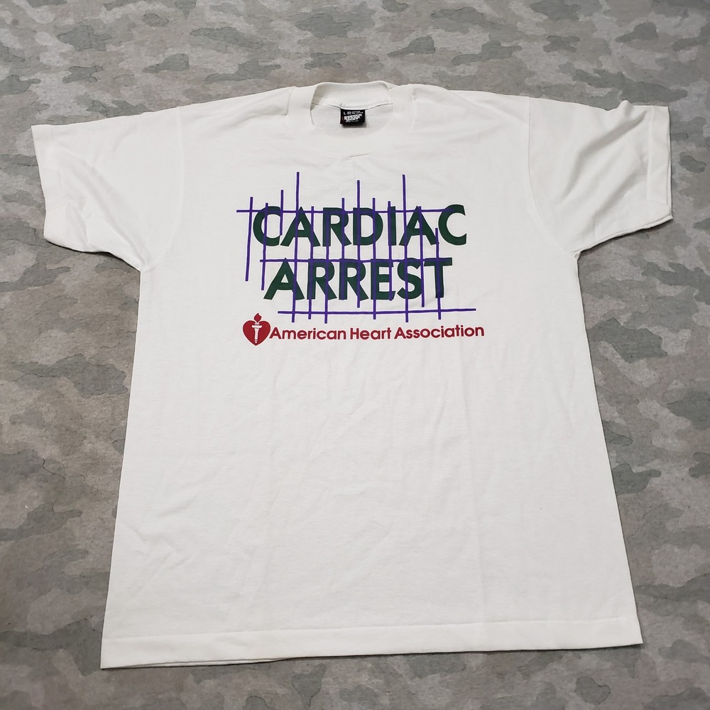 Vintage Screen Stars Cardiac Arrest Shirt Mens Large White Single Stitch